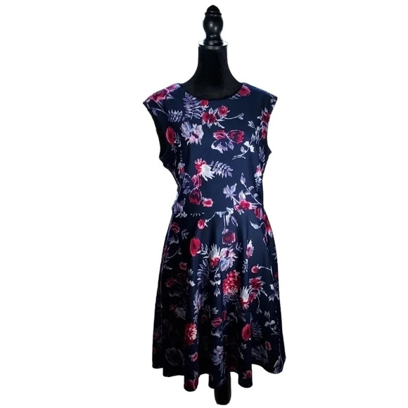 Donna Morgan Blue with Pink Floral Dress Size 8 - Picture 1 of 10